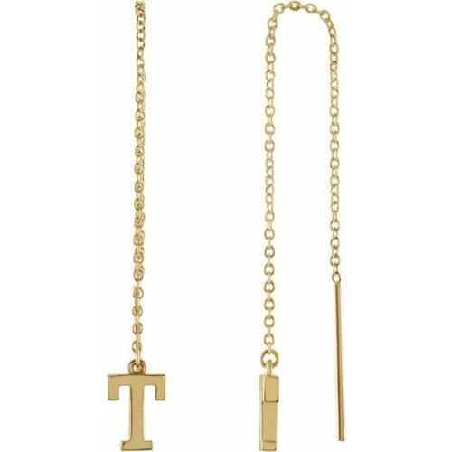 Yellow Gold Initial Chain Earring