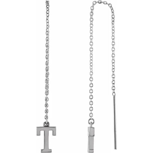 White Gold Initial Chain Earring