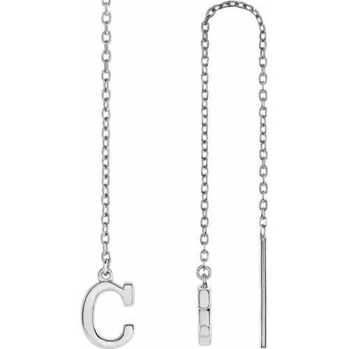 White Gold Initial Chain Earring