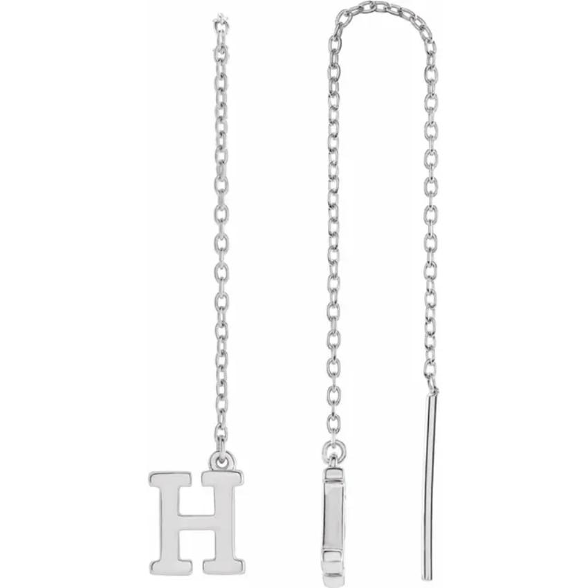 White Gold Initial Chain Earring