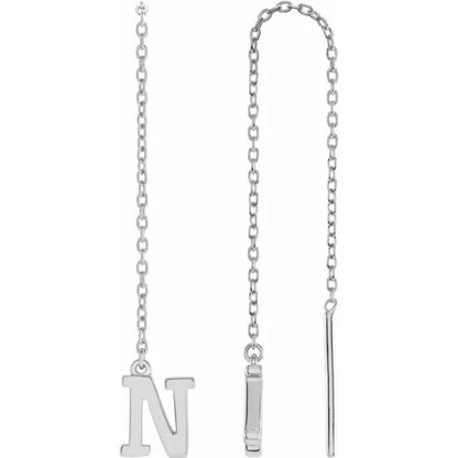 White Gold Initial Chain Earring