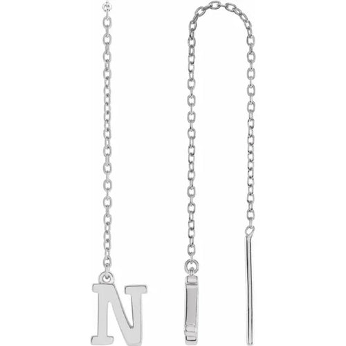 White Gold Initial Chain Earring