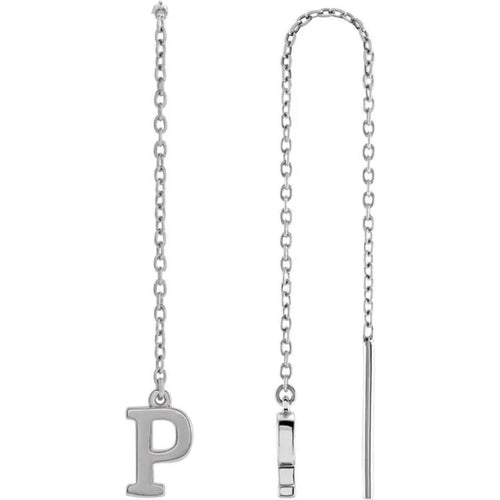 White Gold Initial Chain Earring
