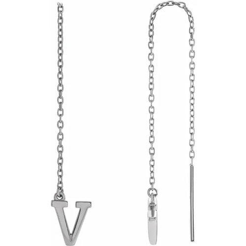 White Gold Initial Chain Earring