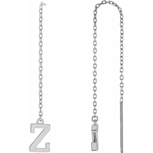 White Gold Initial Chain Earring