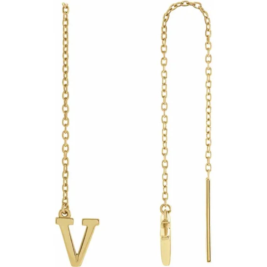 Yellow Gold Initial Chain Earring