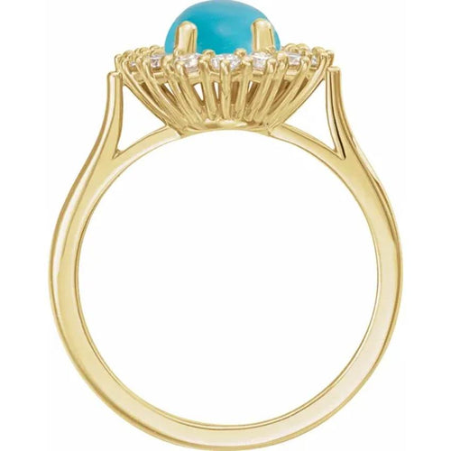 Yellow Gold Natural Turquoise & Diamond Halo Ring