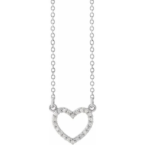 14K White Gold Diamond Petite Heart Necklace
