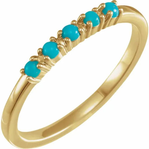 Yellow Gold Natural Turquoise Cabochon Stackable Ring