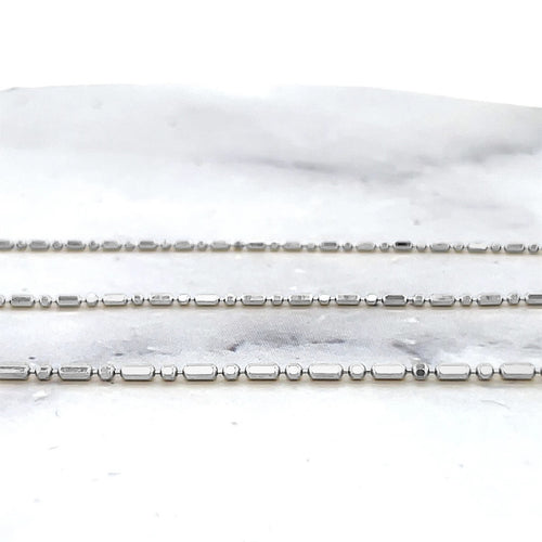 14K White Gold Hollow Diamond-Cut Beaded Chain Bracelet