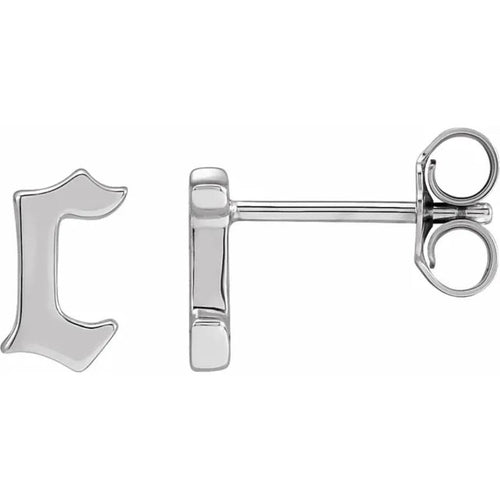 White Gold Gothic Initial Earring