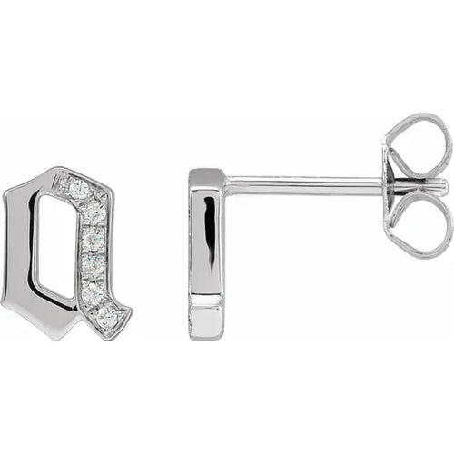 White Gold Diamond Gothic Initial Earring