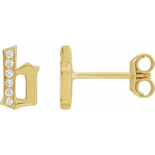 Yellow Gold Diamond Gothic Initial Earring