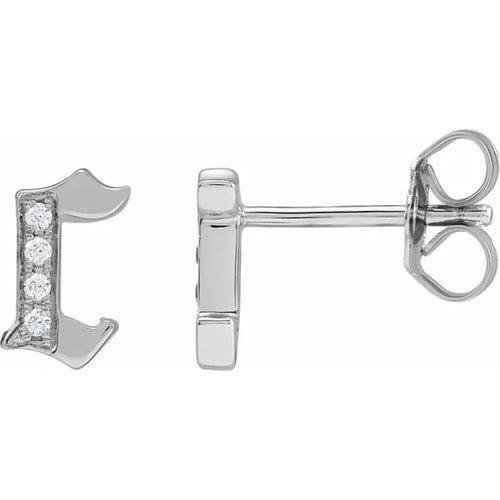 White Gold Diamond Gothic Initial Earring