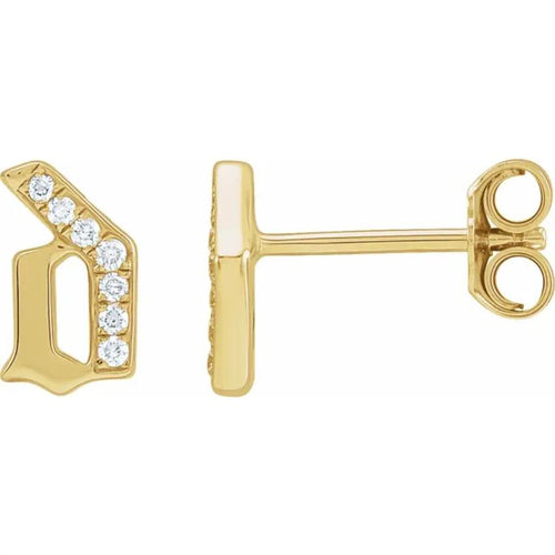 Yellow Gold Diamond Gothic Initial Earring