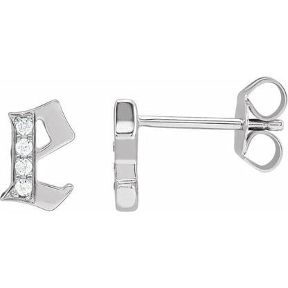 White Gold Diamond Gothic Initial Earring