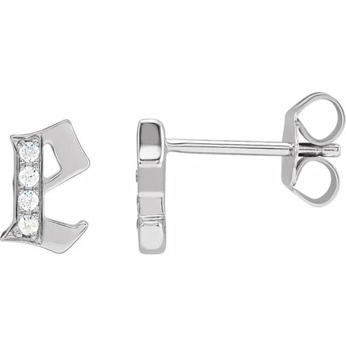 White Gold Diamond Gothic Initial Earring