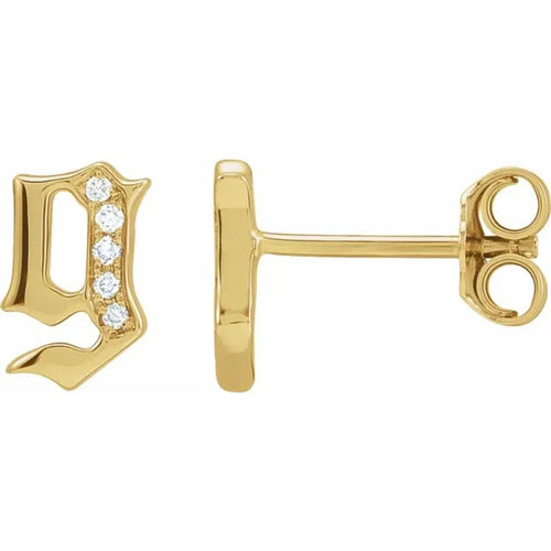 Yellow Gold Diamond Gothic Initial Earring