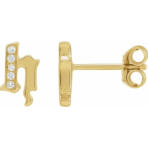 Yellow Gold Diamond Gothic Initial Earring