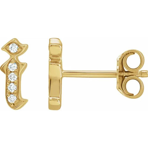 Yellow Gold Diamond Gothic Initial Earring