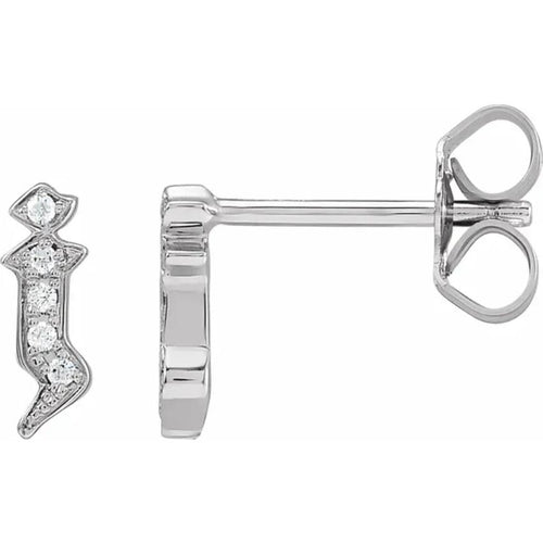 White Gold Diamond Gothic Initial Earring