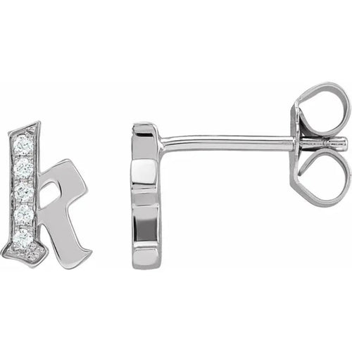 White Gold Diamond Gothic Initial Earring