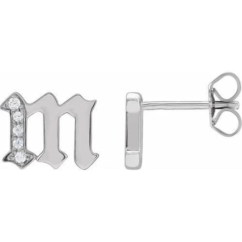 White Gold Diamond Gothic Initial Earring