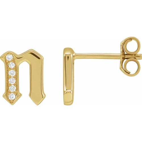 Yellow Gold Diamond Gothic Initial Earring