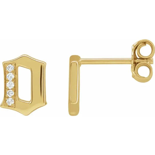 Yellow Gold Diamond Gothic Initial Earring