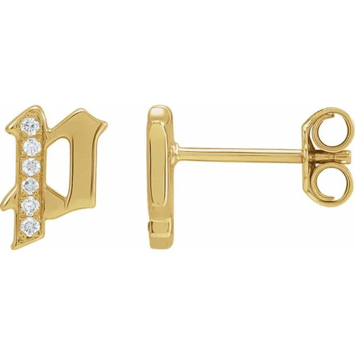 Yellow Gold Diamond Gothic Initial Earring