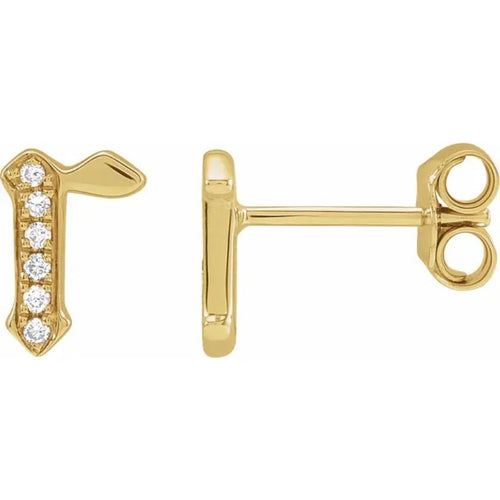 Yellow Gold Diamond Gothic Initial Earring