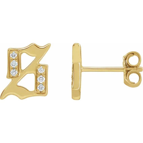 Yellow Gold Diamond Gothic Initial Earring