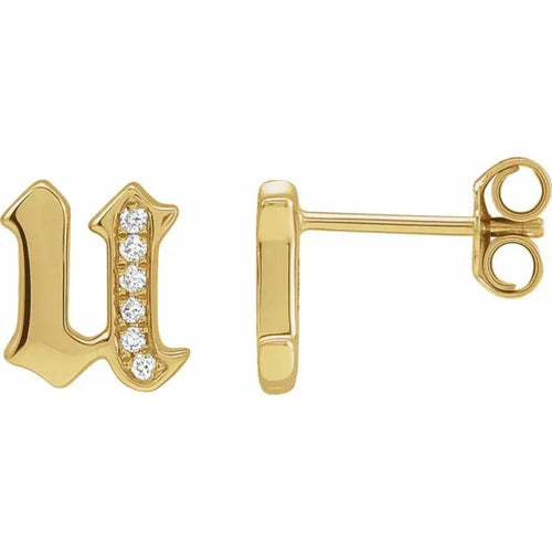 Yellow Gold Diamond Gothic Initial Earring