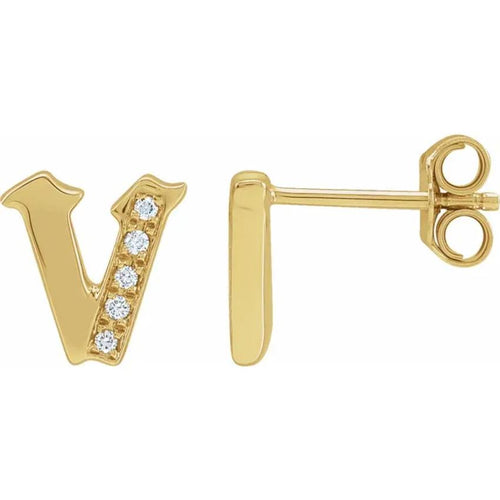 Yellow Gold Diamond Gothic Initial Earring