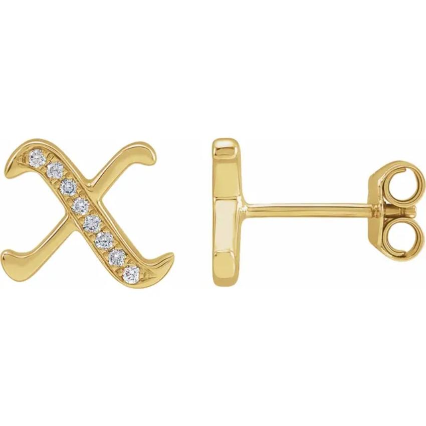 Yellow Gold Diamond Gothic Initial Earring