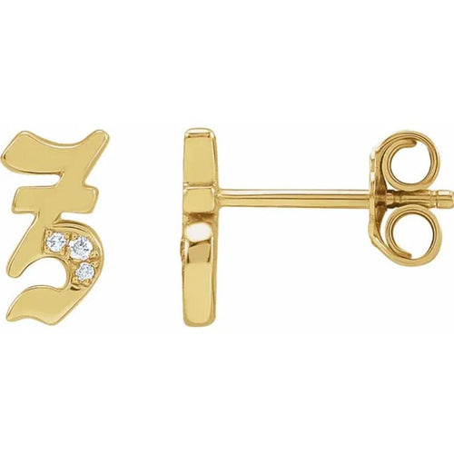 Yellow Gold Diamond Gothic Initial Earring