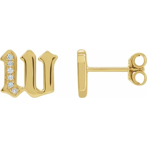 Yellow Gold Diamond Gothic Initial Earring