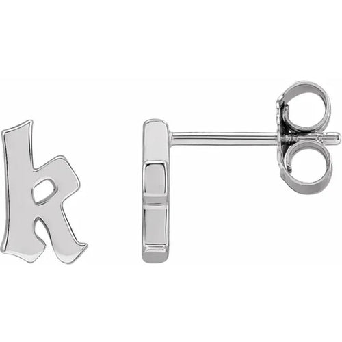 White Gold Gothic Initial Earring