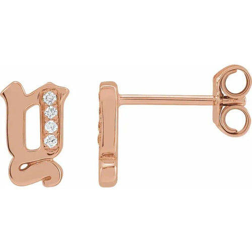 Rose Gold Diamond Gothic Initial Earring