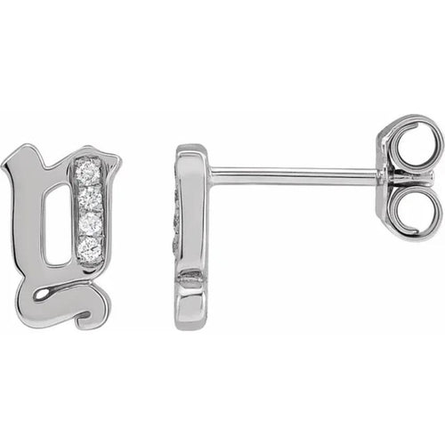 White Gold Diamond Gothic Initial Earring