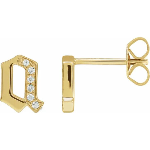 Yellow Gold Diamond Gothic Initial Earring
