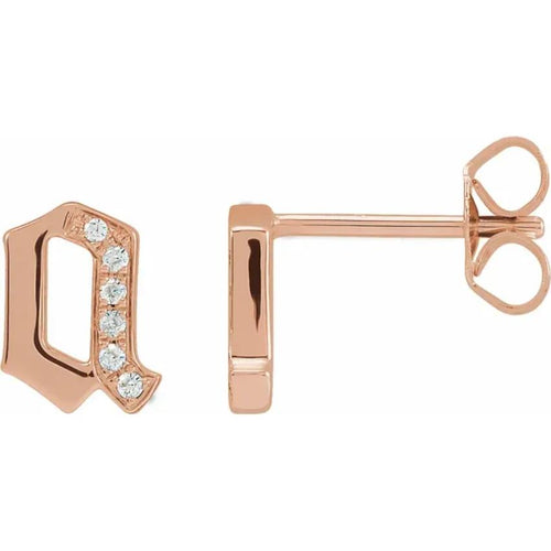Rose Gold Diamond Gothic Initial Earring