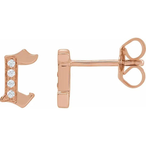 Rose Gold Diamond Gothic Initial Earring