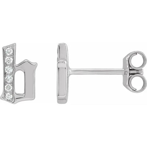White Gold Diamond Gothic Initial Earring