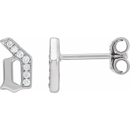 White Gold Diamond Gothic Initial Earring