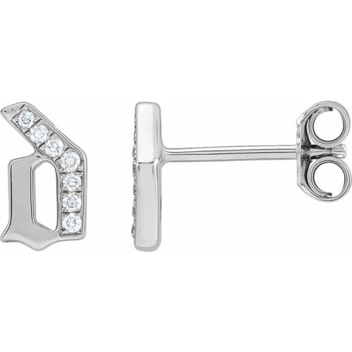 White Gold Diamond Gothic Initial Earring