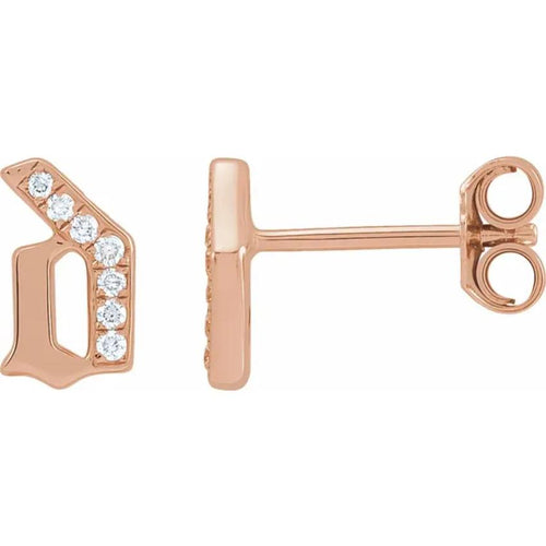 Rose Gold Diamond Gothic Initial Earring
