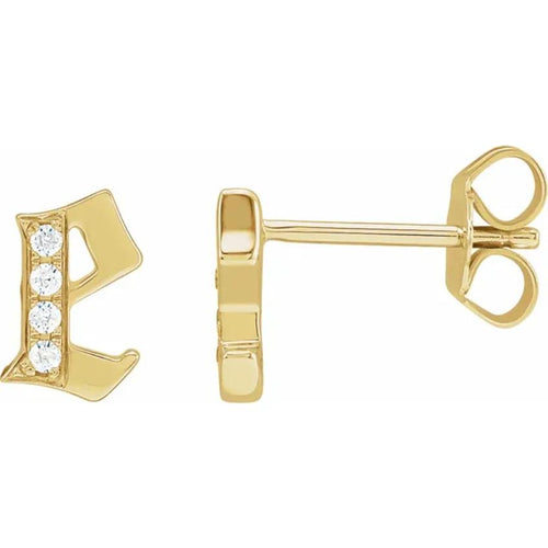 Yellow Gold Diamond Gothic Initial Earring