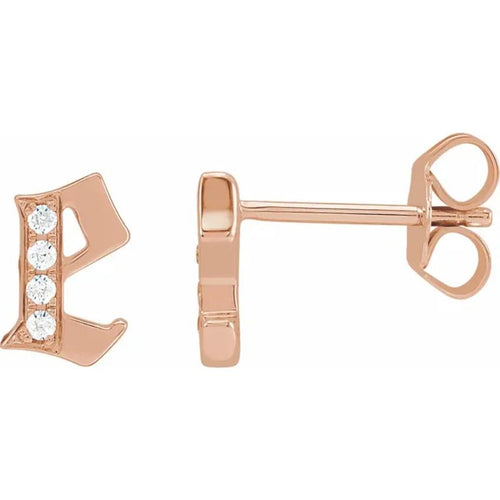 Rose Gold Diamond Gothic Initial Earring
