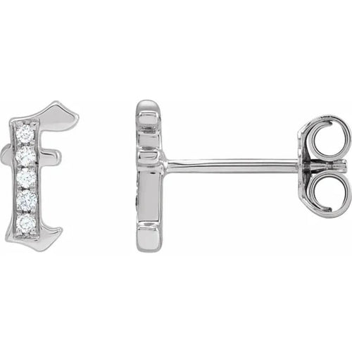 White Gold Diamond Gothic Initial Earring
